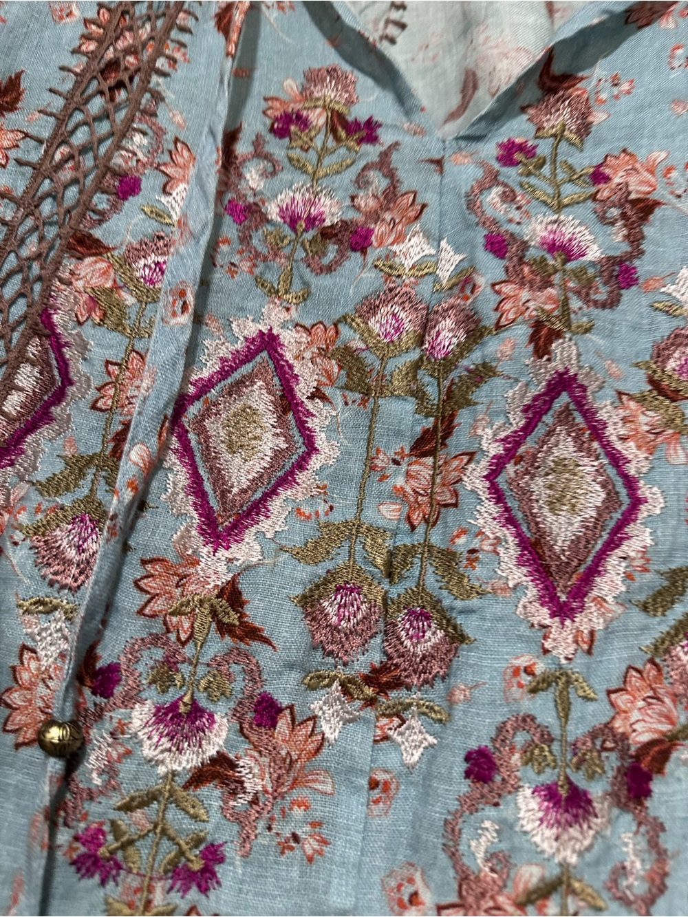 Sundance Light Blue Floral Embroidered Boho Blouse size Large like new condition - Picture 2 of 7